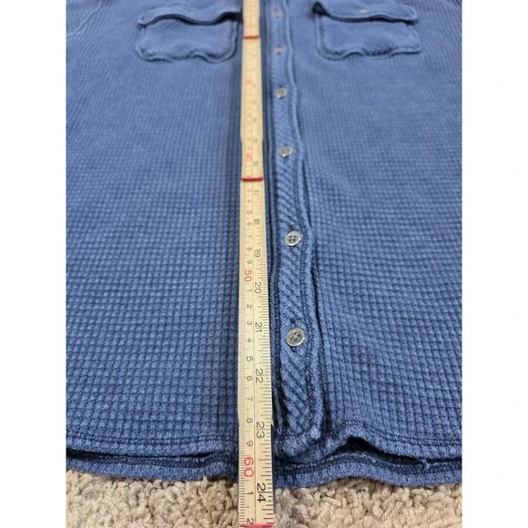 Aerie Oversized Lumberjane Waffle Knit Button Down Shirt Blue Long Sleeve - XS - Picture 3 of 12